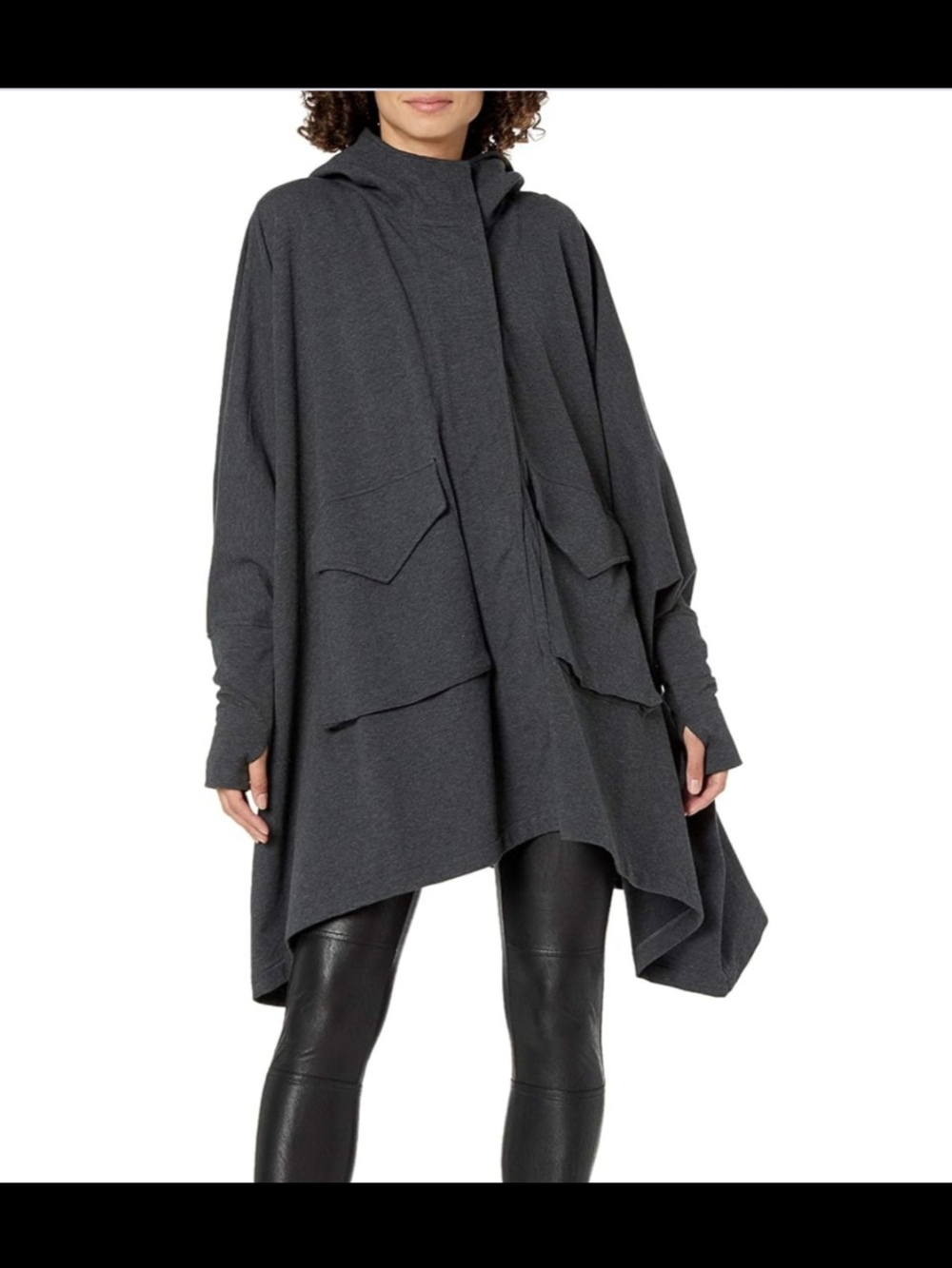 Norma Kamali Charcoal Gray Hooded Cape Coat